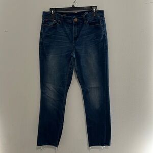 J Crew Reid Straight Stretchy Jeans w/ Dark Wash and Raw Hem Size 29